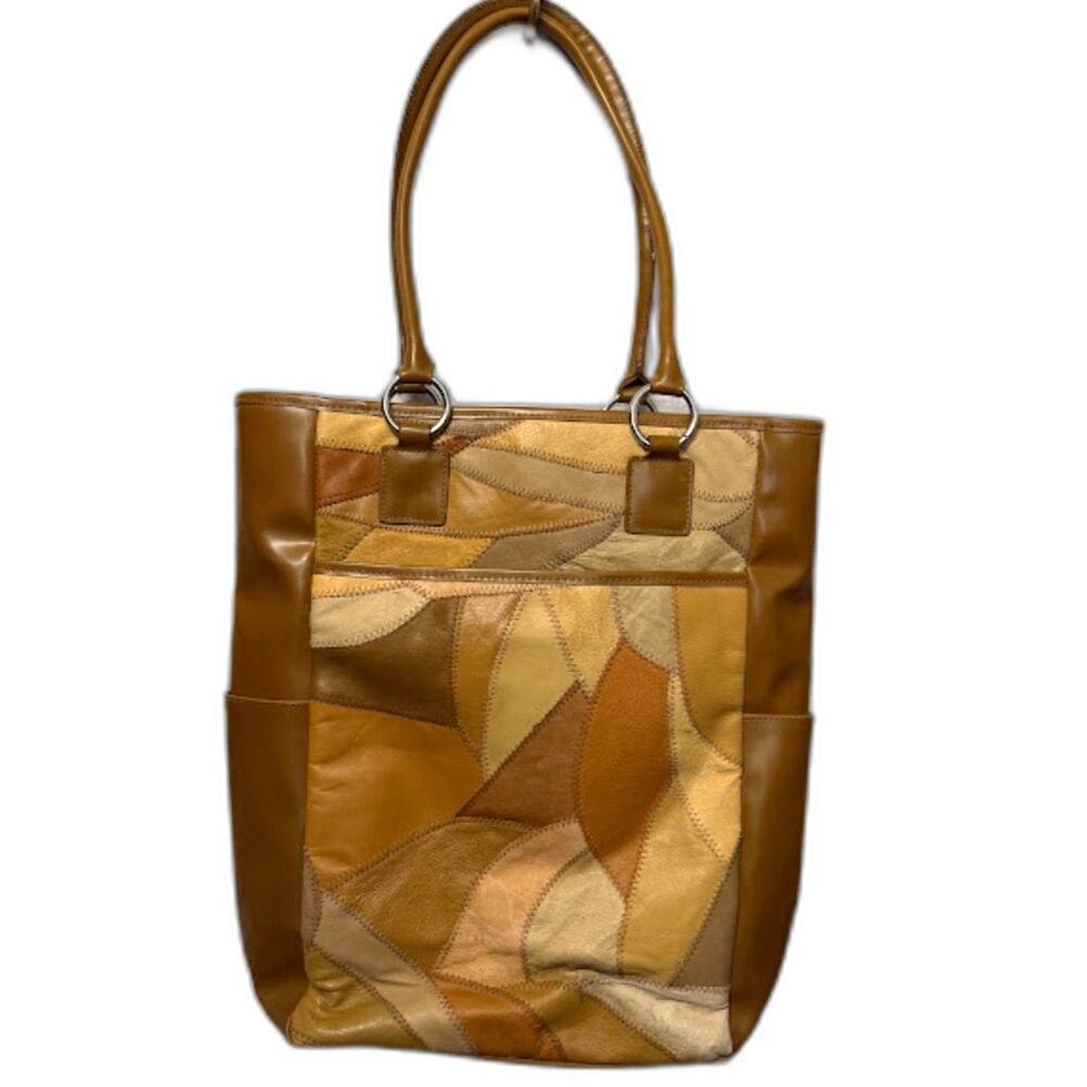 Leather Purse Shoulder Bag Patchwork y2k style brown tan tall funky retro